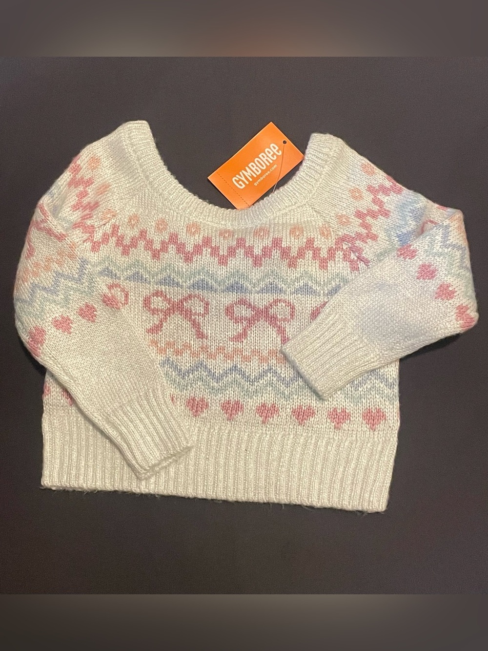 NWT GYMBOREE Knit Sparkly Crewneck Sweater with pink satin bow 12-18M